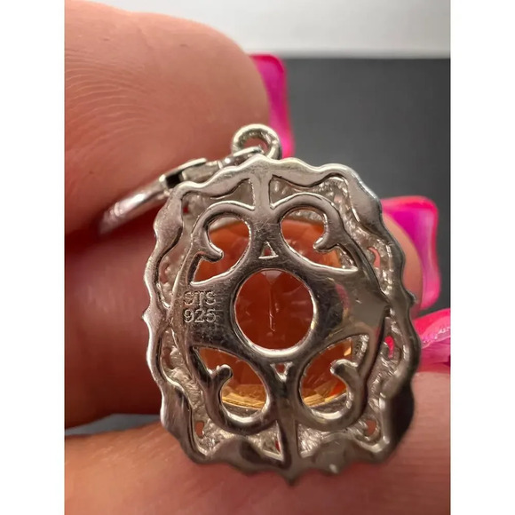 Morganite quartz and orange spinel sterling silver lever back earrings - Picture 3 of 11